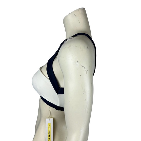 NEW Summersalt Swim Shoreline Bikini Top 2 Cutout Colorblock Blue White Sporty - Picture 4 of 12